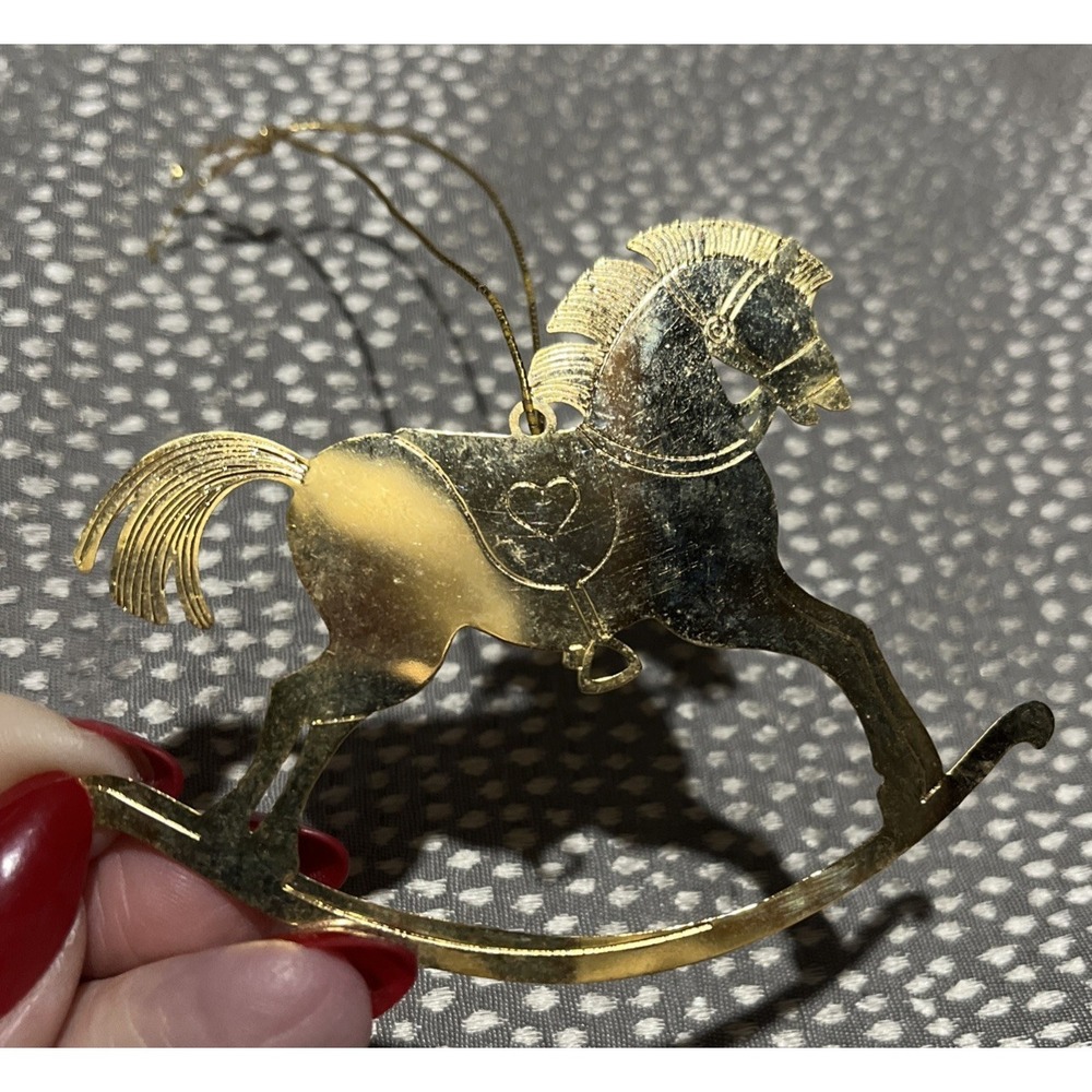 Gold Tone Christmas Rocking Horse Ornament Vintage